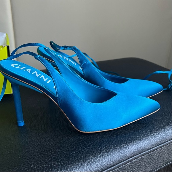 GIANNI BINI Blue Sirfeenah Satin Pointed Toe Ankle Wrap Pumps ⚡️Flash Sale⚡️ - Picture 5 of 7